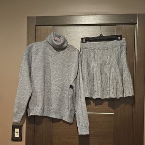 Gray Turtleneck Sweater and Skirt Set